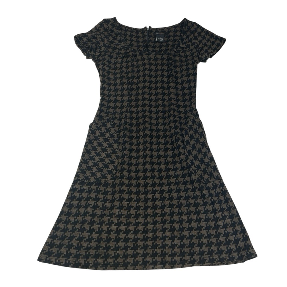BCBG Max Azria Wool Blend Houndstooth Dress M Brown Black Dark Academia